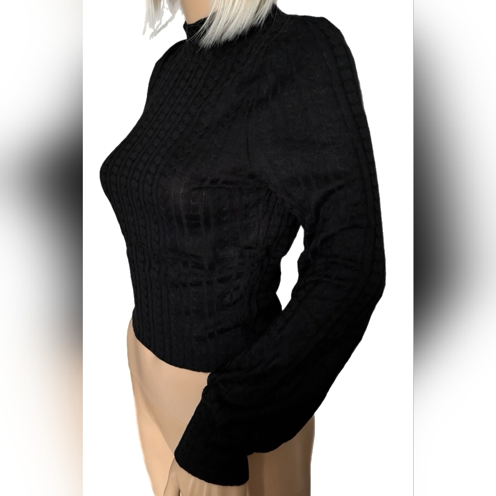 Band of the Free Raquel Size Small Black Mockneck Ribbed Cable Knit Sweater NWT